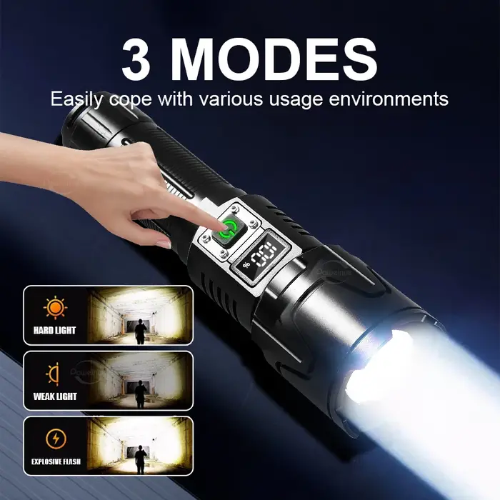 PAWEINUO lampe de poche LED la plus puissante 5000000LM torche Rechargeable Super lumineuse Zoom longue portée 4500M