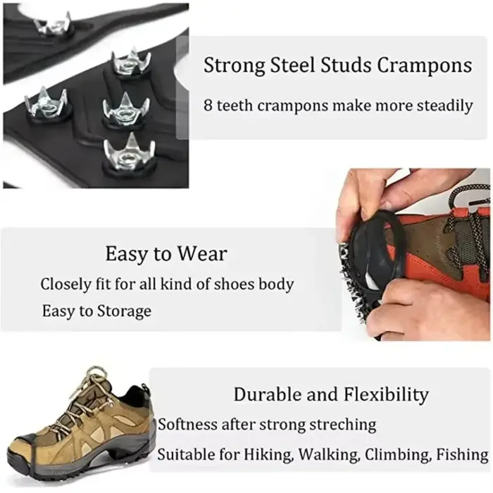 8 dents pince à glace Spike pour chaussures hiver extérieur anti-dérapant randonnée escalade