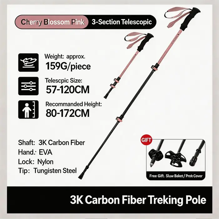 2 bâtons de trekking ultralégers en fibre de carbone, bâtons de marche pliables portables pour la ra