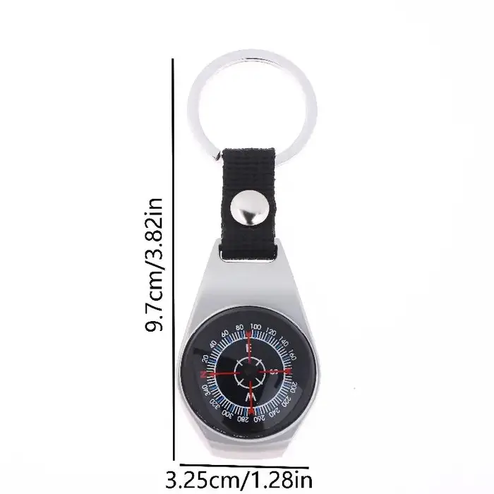 Accessoire de camping et de randonnée en plein air : porte-clés boussole en métal durable avec mousqueton.