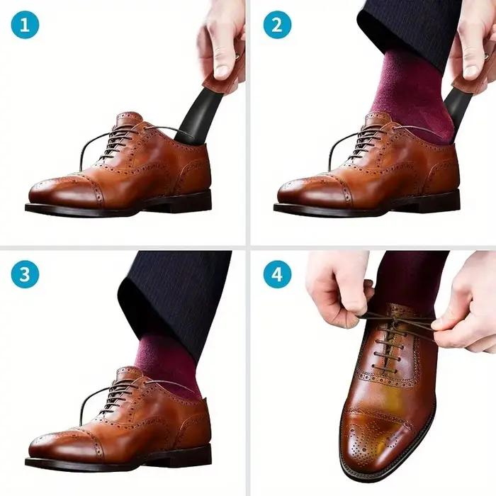 1 chausse-pied en acier inoxydable avec poignée en cuir, le chausse-pied de voyage est facile à transporter et à porter.