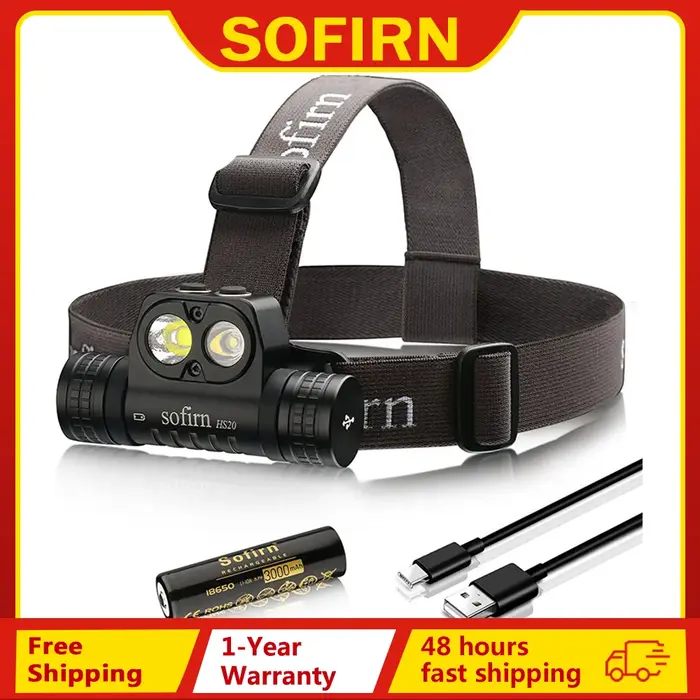 Sofirn HS20 2700lm USB C lampe frontale LED Rechargeable 18650 phare puissant avec projecteur et pro