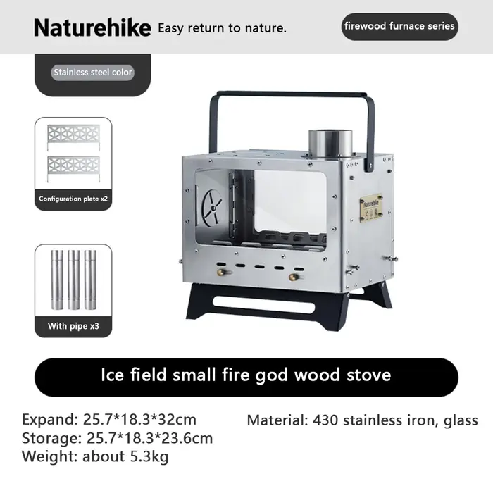 Naturehike poêle à bois poêle à bois de chauffage poêle carré en acier inoxydable chauffage de feu e