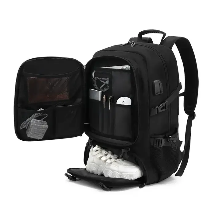 50L 80L grand sac à dos de voyage hommes compartiment à chaussures séparé sac d'affaires Sports de plein air étanche homme noir sacs à dos de rangement