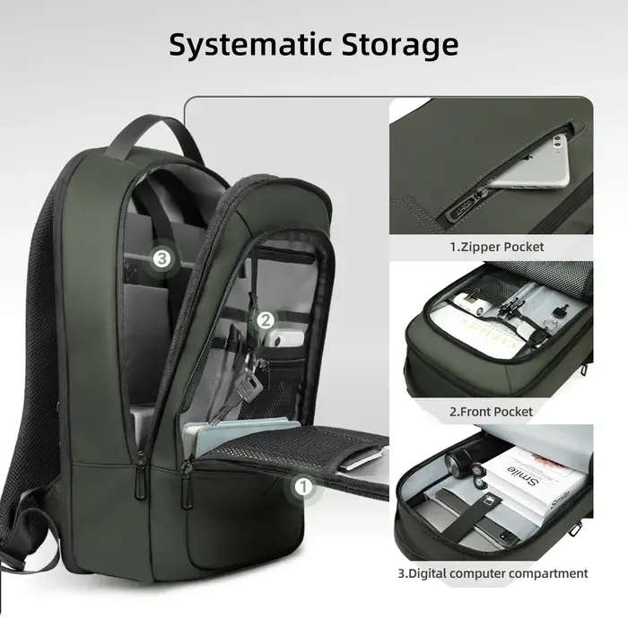 HK – sac à dos d'affaires extensible pour hommes, léger, pour ordinateur portable de 15.6 pouces, av