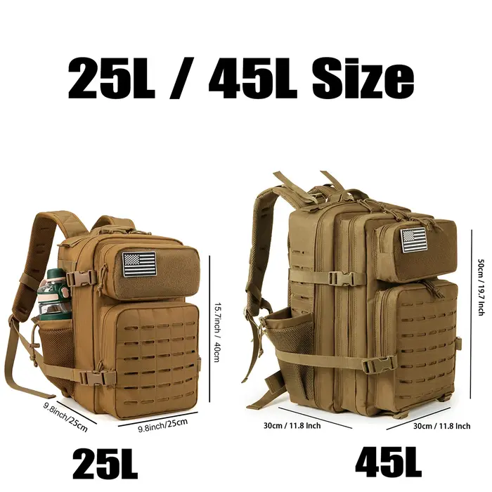 Sac à dos de randonnée 25L / 45L, adapté au camping, à la pêche et aux activités sportives, et idéal