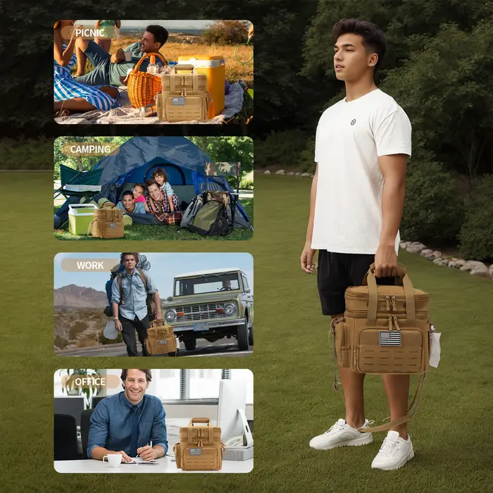 Sac isotherme isolé 18L, boîte à déjeuner tactique pour hommes, extensible, travail, Camping, pique-