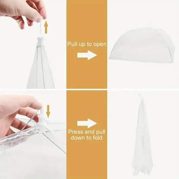 Tente alimentaire pliable en maille blanche – Housse anti-insectes lavable et portable pour pique-nique