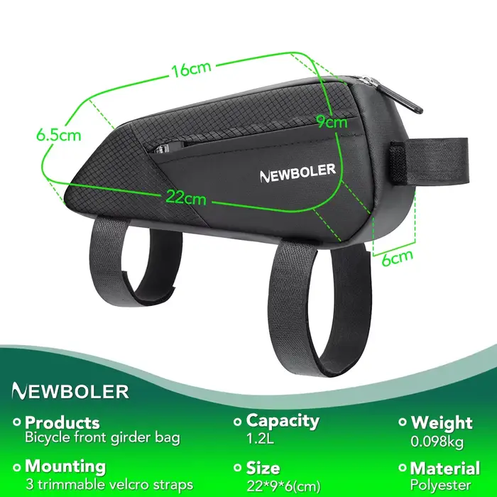 NEWBOLER sac de vélo 1.2L cadre Portable Tube avant sac de cyclisme vtt route vélo sacoche grande ca