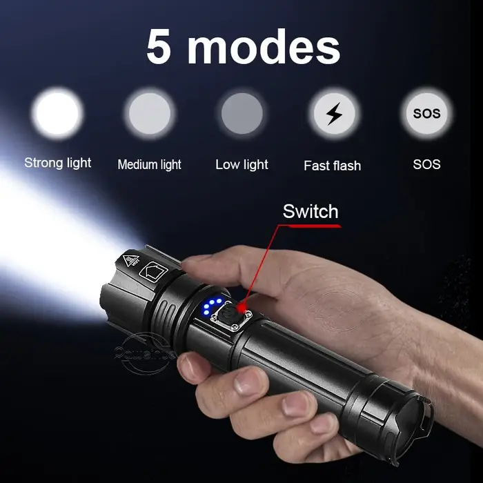 Lampe de poche LED la plus puissante torche Rechargeable allumant la lanterne tactique 3000M