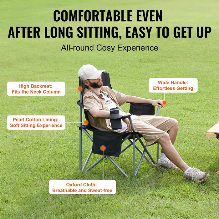 SucceBuy Chaise pliante de camping pour adultes, fauteuils portables à dossier lombaire rembourré av