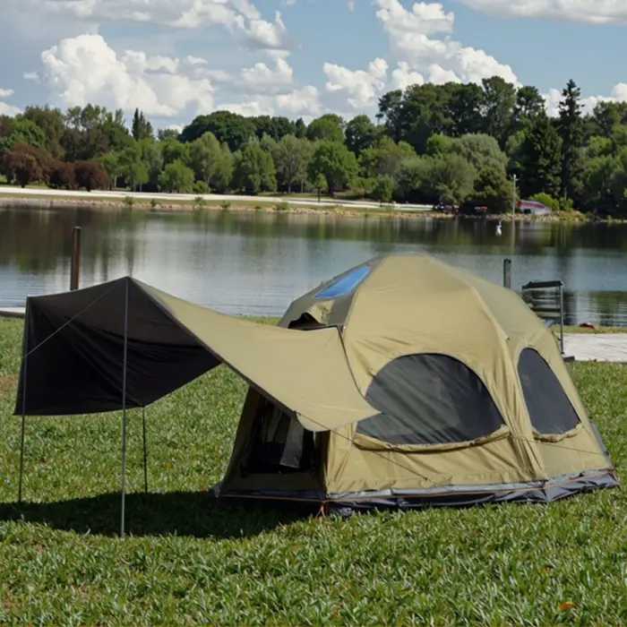 Tente gonflable de 4.5m de diamètre avec auvent étendu, abri de Camping en plein air étanche et rési