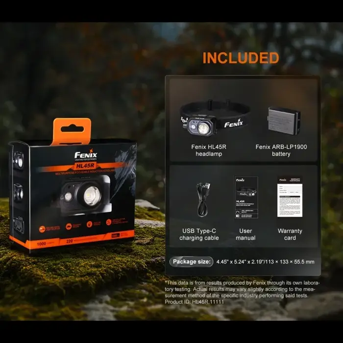 Lampe frontale à induction focalisable polyvalente Fenix HL45R 1000 lumens rechargeable avec batterie