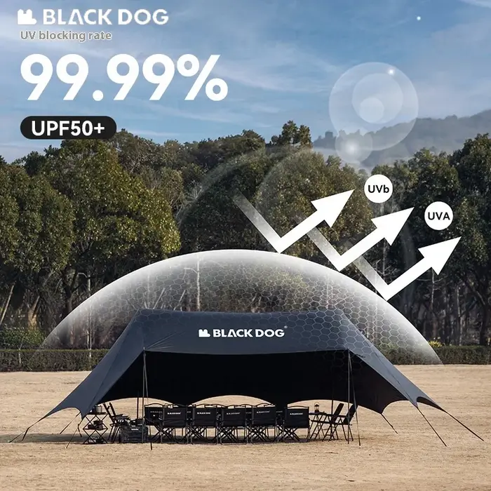 Tente auvent BLACKDOG grand espace, revêtement noir, protection solaire, imperméable, abri solaire, équipement de camping, auvent de fête pour l'extérieur