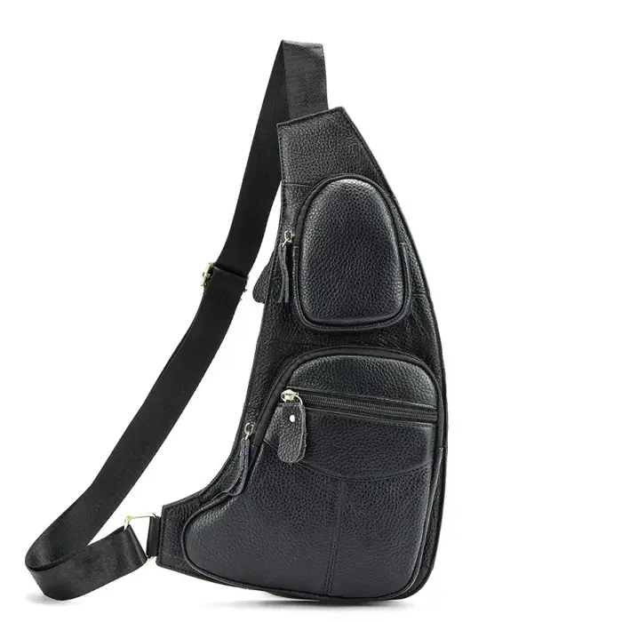 Hommes en cuir véritable fronde bandoulière haute qualité sac de poitrine multi-poches décontracté mâle peau de vache sac à bandoulière sac à dos sac à dos