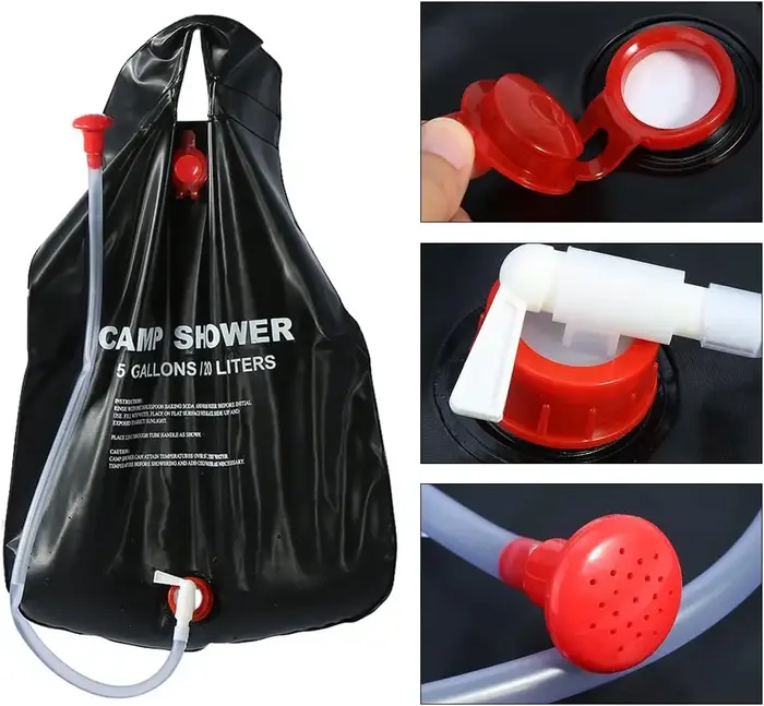 Douche solaire portable 20L pour camping et randonnée – Solution de chauffage d'eau extérieure