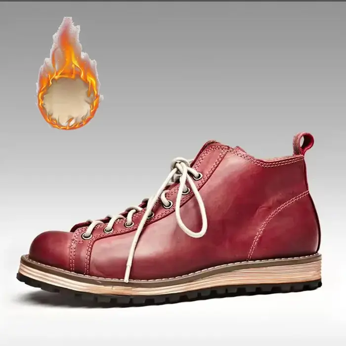 KOWM chaussures de randonnée bottes de marche pour hommes britanniques à semelles épaisses en peau de vache