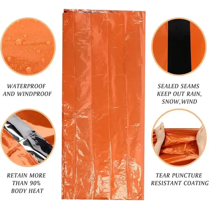 Sac de couchage d'urgence thermique léger et imperméable - Sac de bivouac - Couverture de survie pour le camping