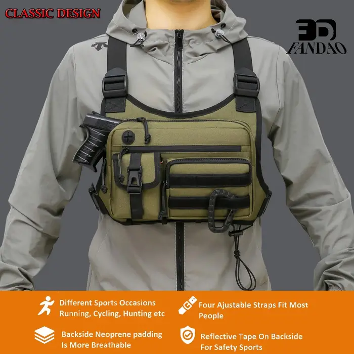 Sac de poitrine pour hommes et femmes, sac de poitrine pour course à pied, randonnée, gilet EDC, étanche, antivol, plate-forme pour sports de plein air et entraînements