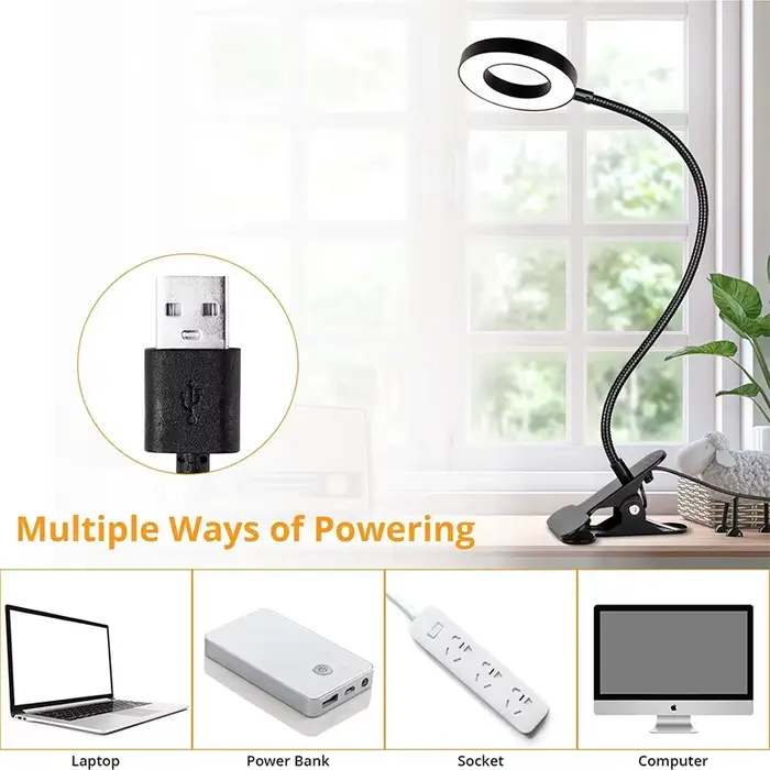 Lampe à pince, 3 couleurs + 10 niveaux de luminosité