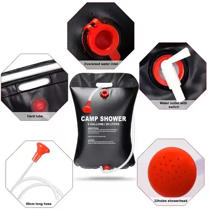 Sac de douche solaire portable 20L pour camping, randonnée, escalade – Nouvelle base pour bouteille d'eau de voyage et fournitures de camping