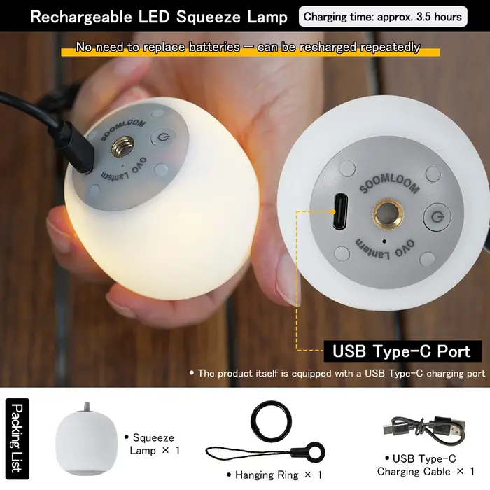Soomloom Lanterne de camping LED rechargeable Lampe à presser en forme d'œuf mignon