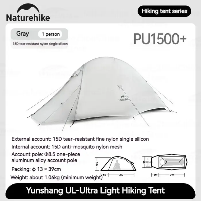 Natureifa-Tente Cloud Up UL ultralégère pour 1 à 2 personnes, double couche, étanche 15D, 3 saisons,