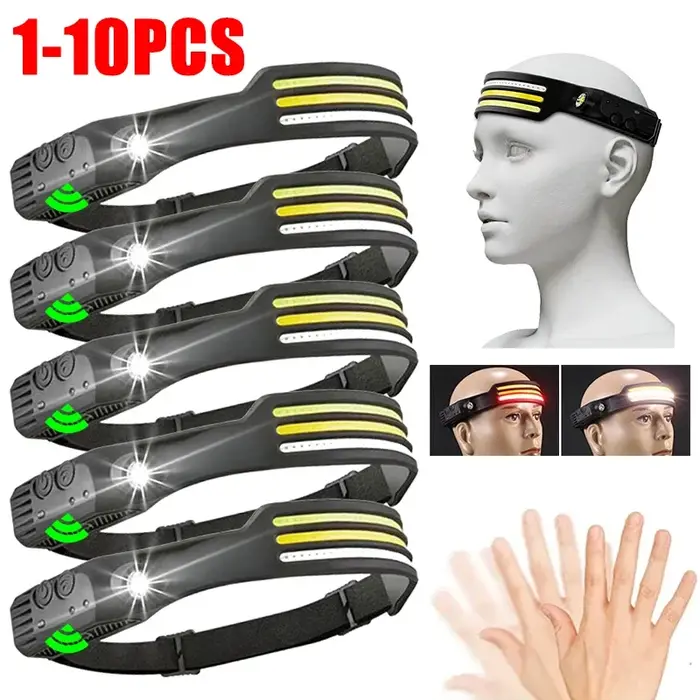 Lampe frontale à Induction COB LED capteur lampe frontale batterie intégrée lampe de poche USB Recha
