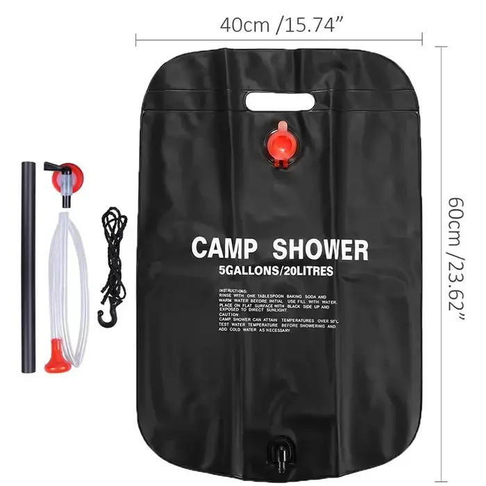 Sac de douche extérieur grande capacité 20L à chauffage solaire pour camping