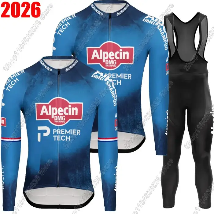 Alpecin Deceuninck 2026 Van Der Poel Maillot de cyclisme gris à manches longues ensemble été hiver c