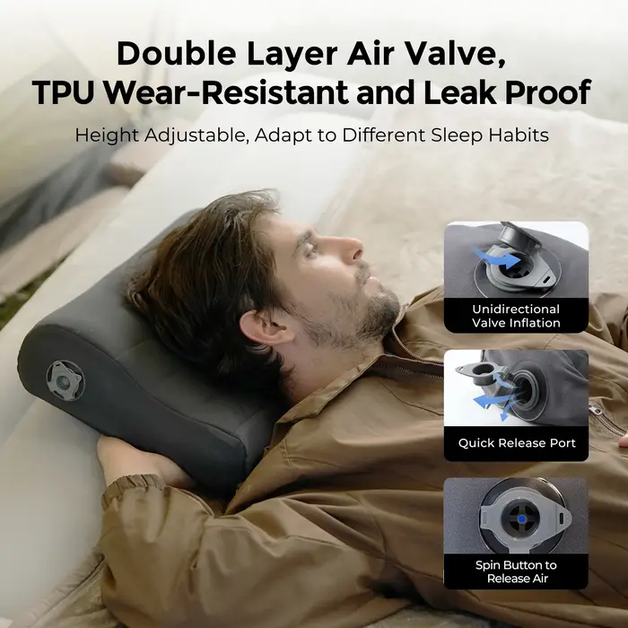 FLEXTAIL ZERO PILLOW SE - Oreiller de camping gonflable, oreiller ergonomique pour les voyages et la