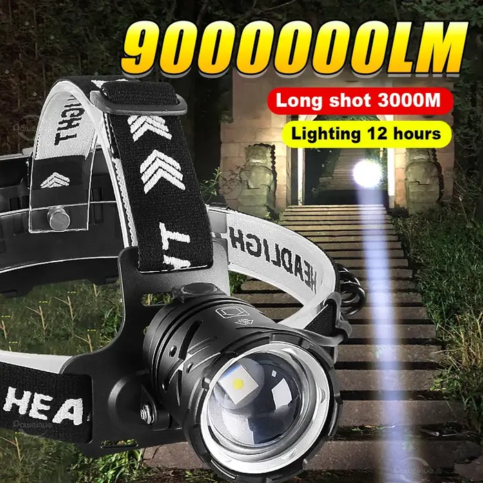 9000000LM lampe frontale Ultra puissante lanterne avant lumière Rechargeable Type C