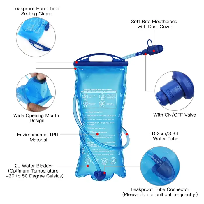 Sac à dos d'hydratation avec vessie d'eau de 2L, super léger et respirant, pour la course en plein air, le cyclisme et l'escalade