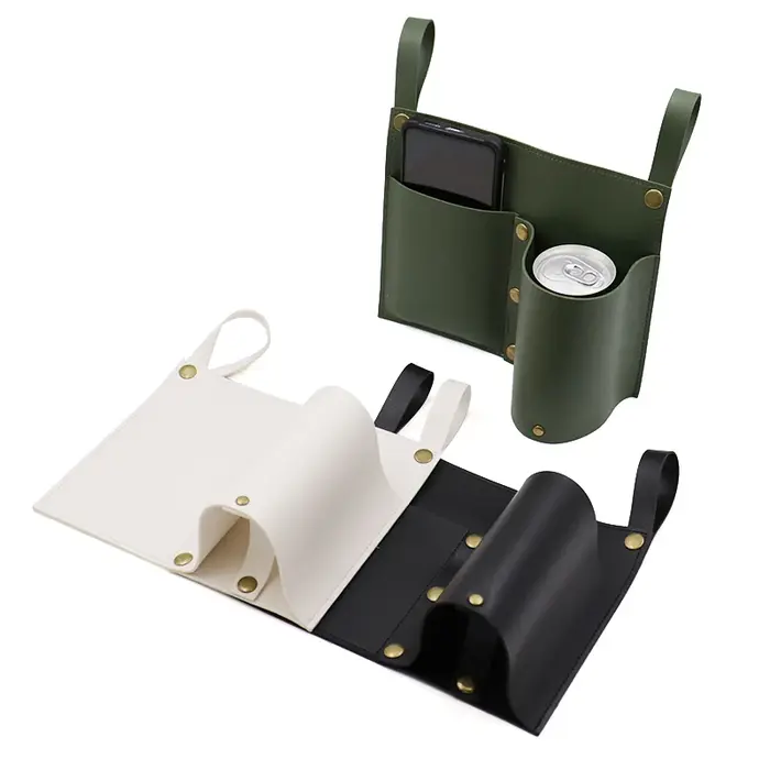 Poche pour chaise de camping, pochette pour chaise de plage avec 2 poches en cuir, sac latéral pour fauteuil roulant pour chevet/extérieur/plage/Camping