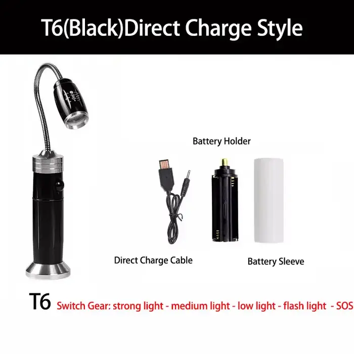 Lampe de poche LED pour barbecue d'extérieur, Zoomable, Super lumineuse, réglable à 360 degrés ° Torche de travail d'urgence de camping avec base magnétique