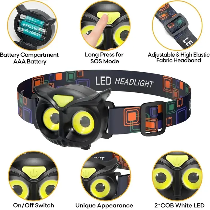Lampe frontale LED à piles AAA, étanche, pour la pêche, lampe frontale pour enfants, lampe frontale 