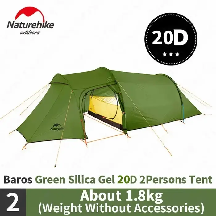 Naturehike – tente Tunnel Barros pour 3 personnes, 4 saisons, tissu en Silicone 20D, résistant au ve