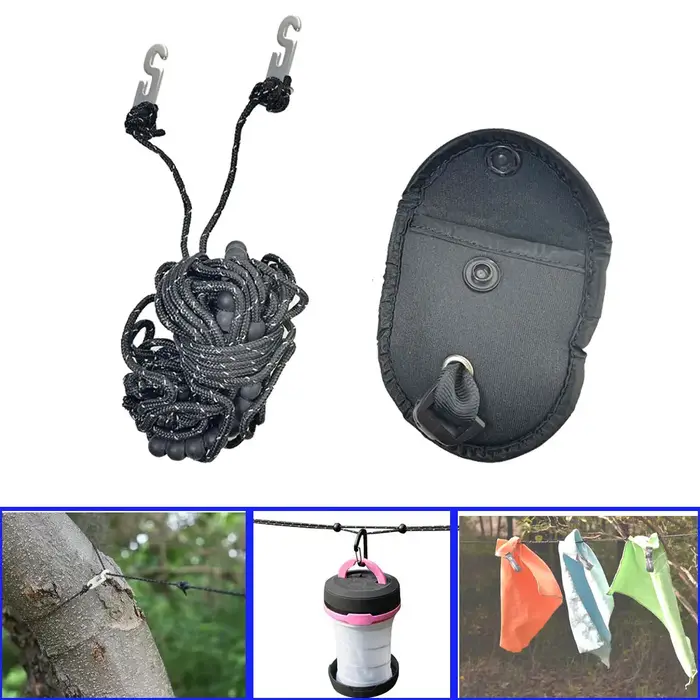 Corde à suspendre Portable pour tente de Camping en plein air, corde à linge, cintre, lanière, lampe