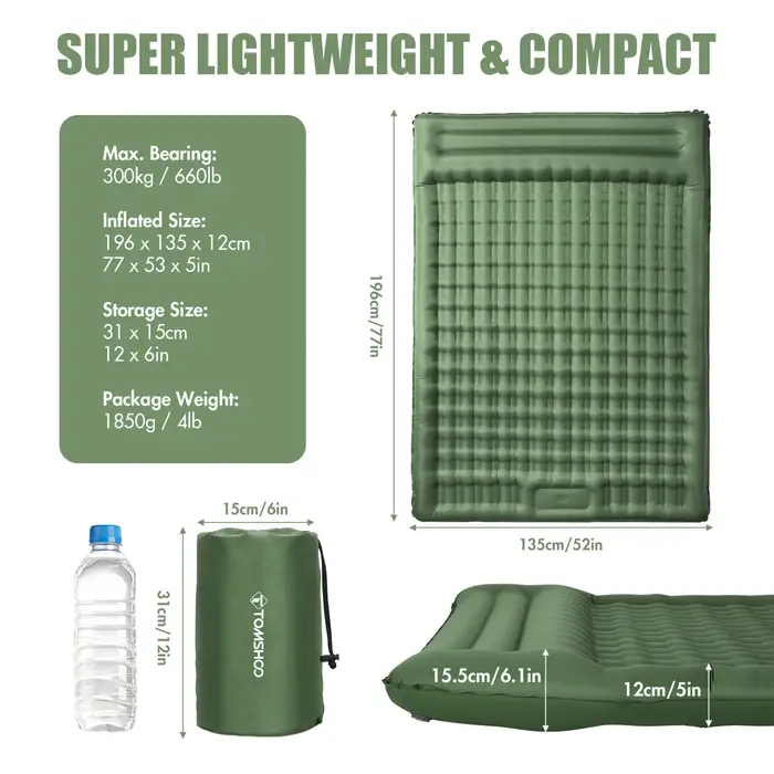 Tomshoo – matelas de couchage gonflable Extra épais de 4 pouces, matelas pneumatique auto-gonflant a