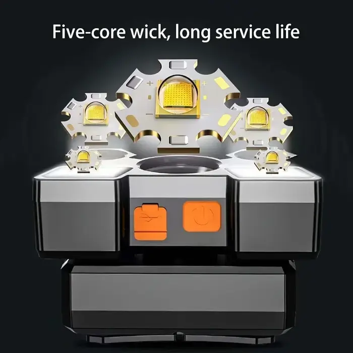 Lampe frontale rechargeable ultra-lumineuse à 5 LED