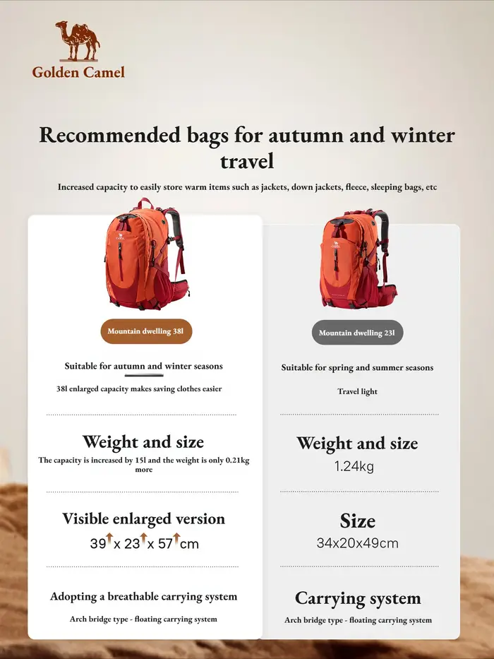 Sac à dos de randonnée imperméable Golden Camel 38L pour hommes et femmes, sac de voyage, de trekkin