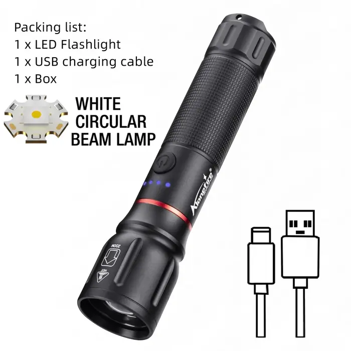 Lampe torche LED Alonefire Zoom Beam Light haute puissance, rechargeable par USB, pour le camping, l