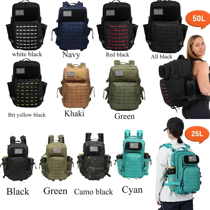 25L/50L étanche avec 2 porte-bouteilles sac à dos salle de sport voyage en plein air randonnée pêche Trekking sacs à dos 13 pouces pochette d'ordinateur