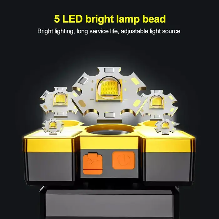 1 lampe frontale Rechargeable, torche de phare Portable 5LED, lampe de travail Portable, lampe frontale de Camping de pêche pour voyage, Camping