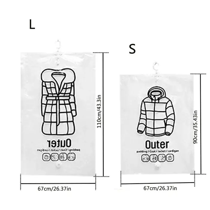 Sac sous vide Transparent suspendu, rangement pour vêtements, doudoune, pardessus, Compression, organisateur de maison, garde-robe, manteau anti-poussière, pompe à Air