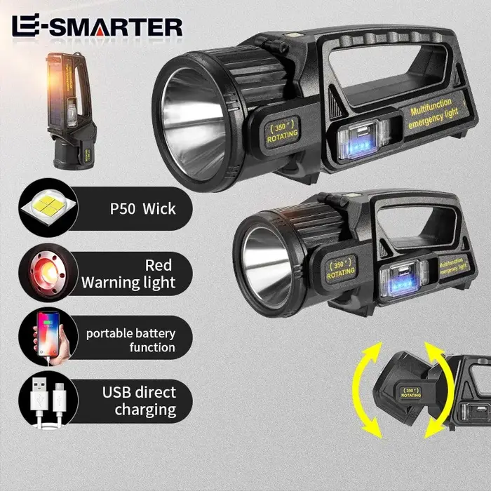 P50 Solaire De Charge Portable Puissant LED Lampe de Poche De Poche Projecteur USB Rechargeable Étan