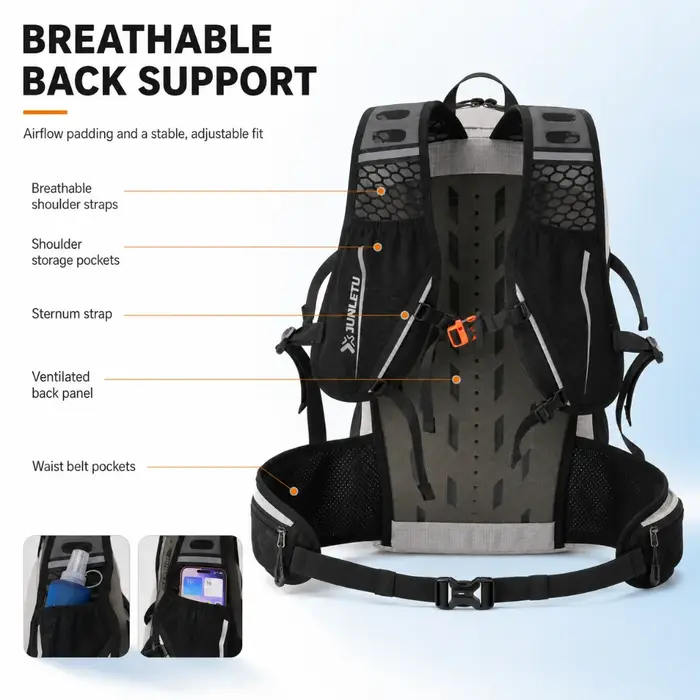 Sac à dos de randonnée 28L avec sac banane, léger, imperméable, sangle à coussin d'air, sac à dos multifonctionnel pour la randonnée en plein air et le camping