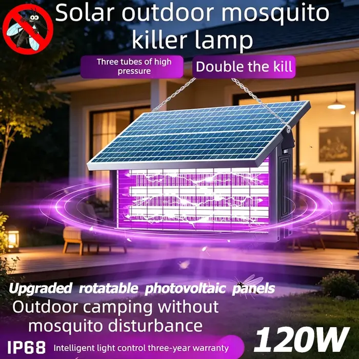 Lampe Solaire Professionnelle Anti-Moustiques d'Extérieur Haute Puissance Étanche Piège à Mouches pour Ferme Jardin Verger Patio Tue-Insectes
