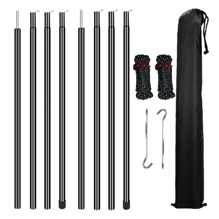 Ensemble de 2 poteaux de tente, poteaux de bâche réglables, tiges en acier pour abri solaire, auvent de Camping, remplacement avec chevilles et cordes
