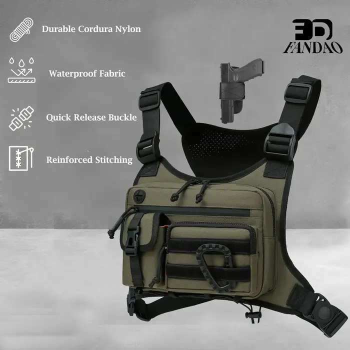 Sac de poitrine pour hommes et femmes, sac de poitrine pour course à pied, randonnée, gilet EDC, étanche, antivol, plate-forme pour sports de plein air et entraînements